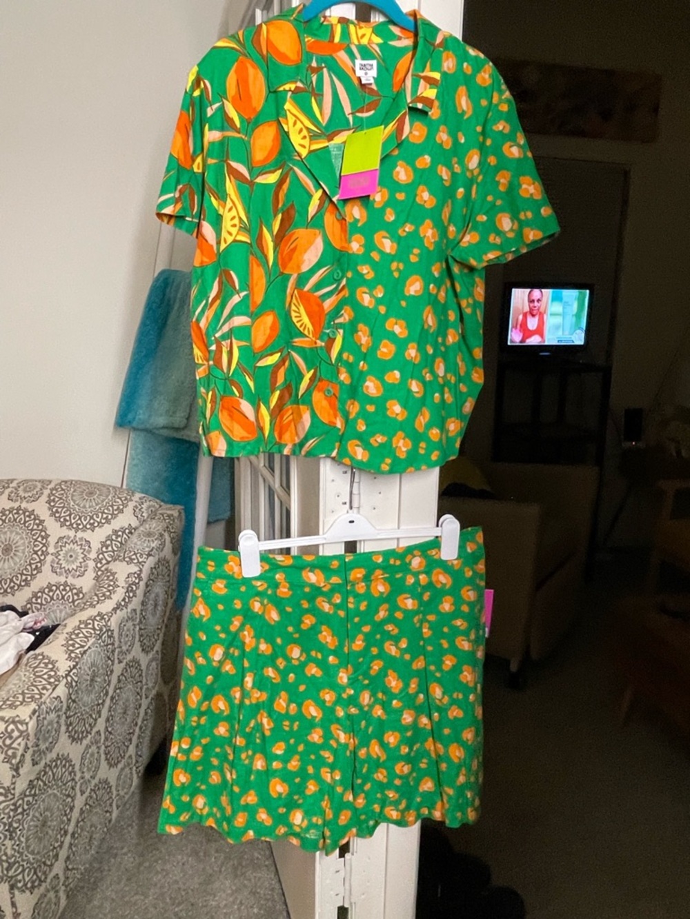 Tabitha Green and Orange Leaf Print Kids Pajama Set